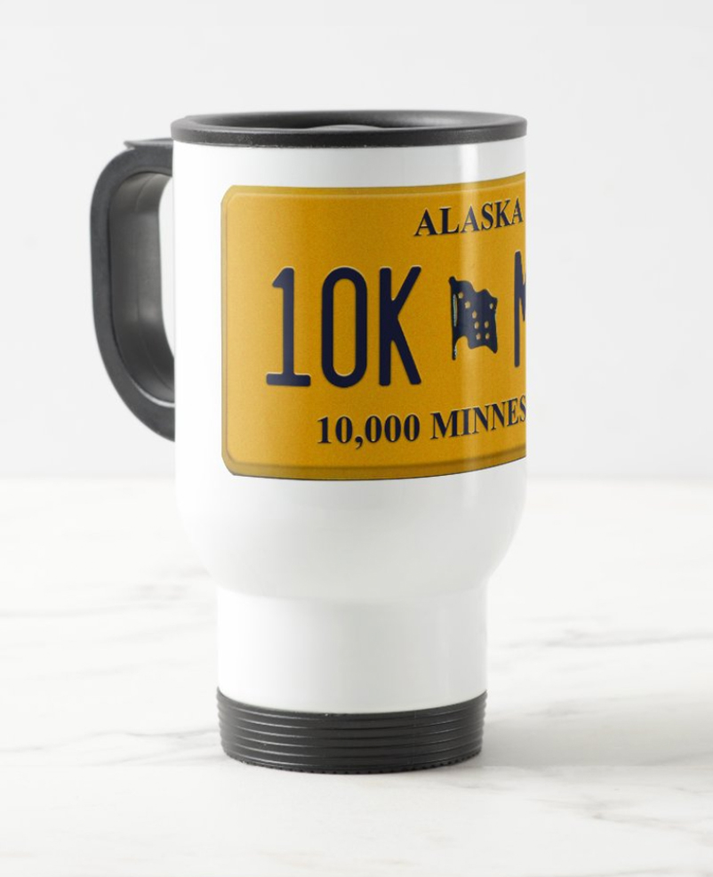 Alaska License Plate white travel mug